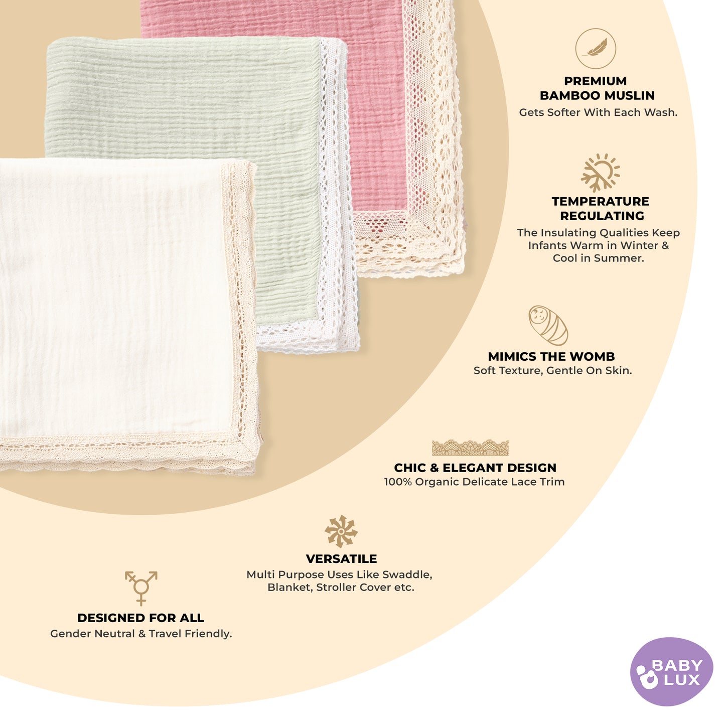 Babylux Cotton Crinkled Muslin Swaddle
